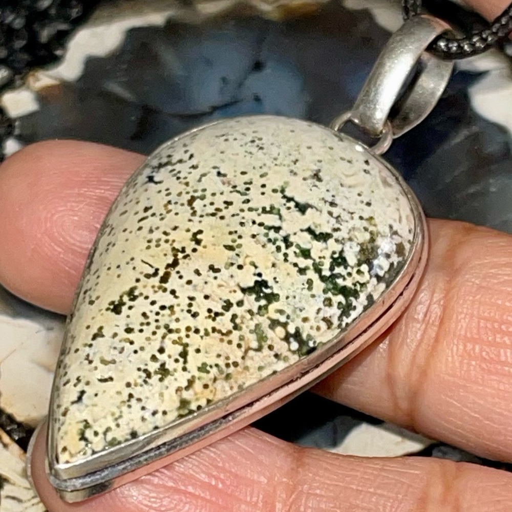 Pretty Teardrop Ocean Jasper Pendant 2 1/4”